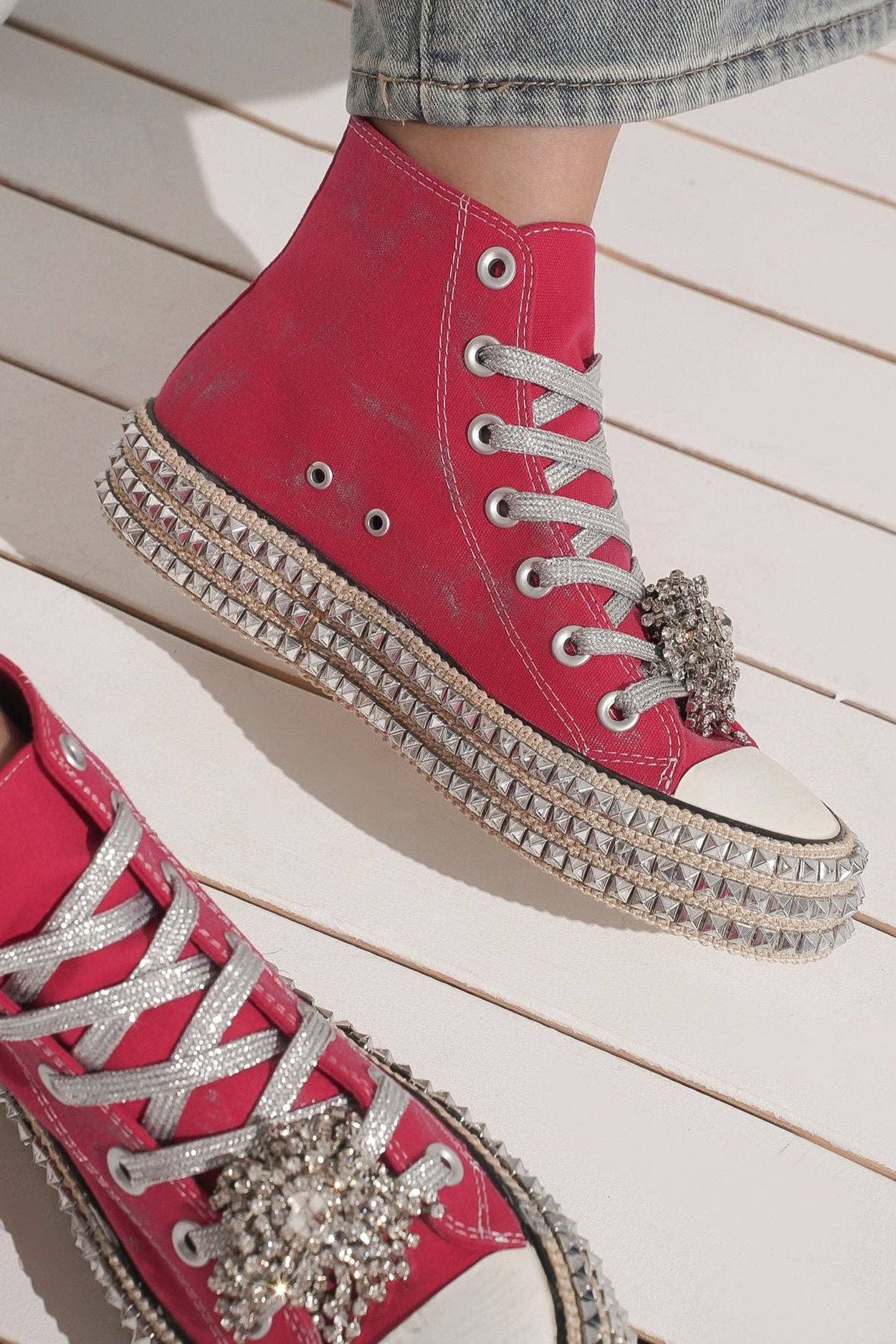 CCOCCI - Wholesale Lifestyle Sneakers - Women's - ASH-01 BEDAZZELED DECOR ROCKSTUD PLATFORM HIGH TOP SNEAKERS23