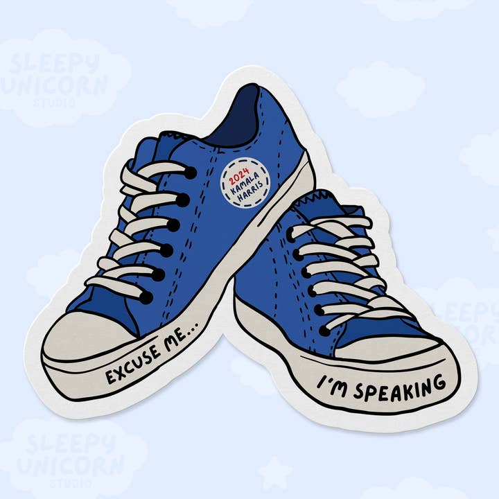 Kamala Harris I'm Speaking Sneakers Vinyl Sticker for wholesale by Sleepy Unicorn Studio