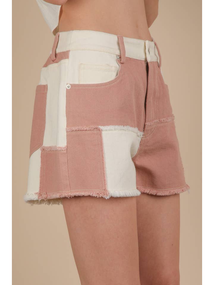 VERY J - Wholesale Shorts - Women's - NP70779-Soft Washed Color Block Casual Shorts