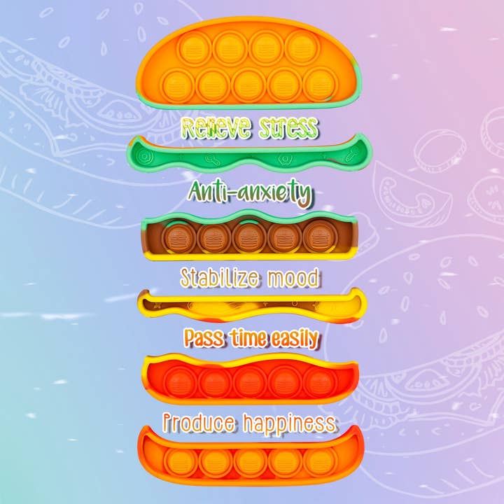 JSBlueRidge Toys - Vendita all'ingrosso Giocattolo fidget - Bambini - Giocattoli Sensoriali per Bambini Burger Pop It Fidget - Assortiti