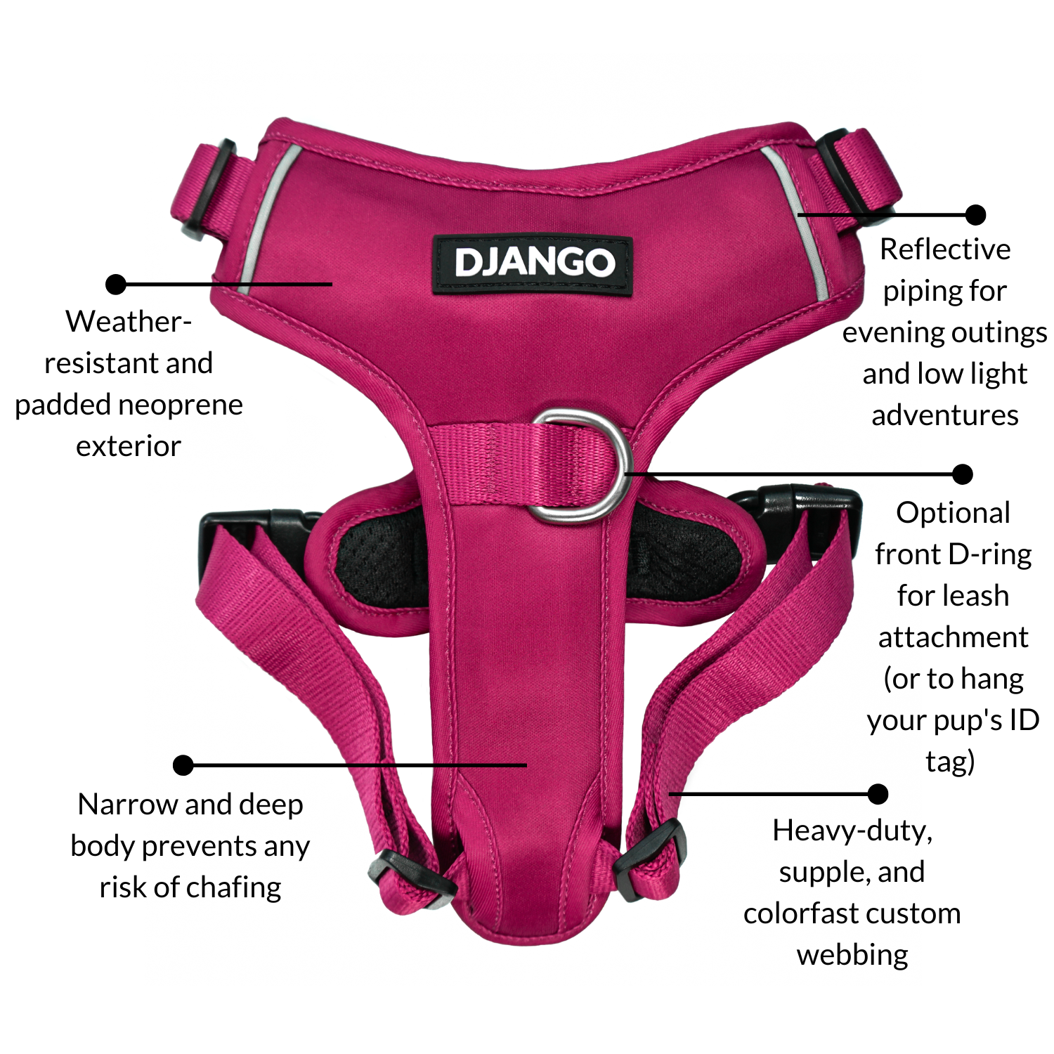 DJANGO - Wholesale Pet Harness - Dog - Tahoe No Pull Dog Harness - Hibiscus Pink3