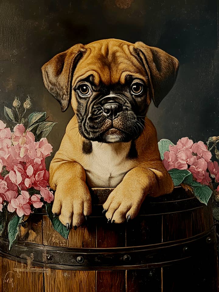 Melancholy Boxer Pup - Pet Dog Still Life Wall Art Prints – 8″x10″ Artwork for 11″x14″ Frame for wholesale by Mowbi