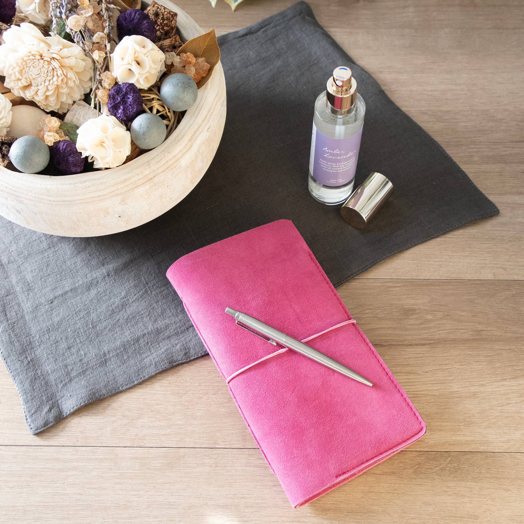 Andaluca - Wholesale Journal/Diary - Fuchsia Suede Journal W/ Organic Cotton Paper:  Small1
