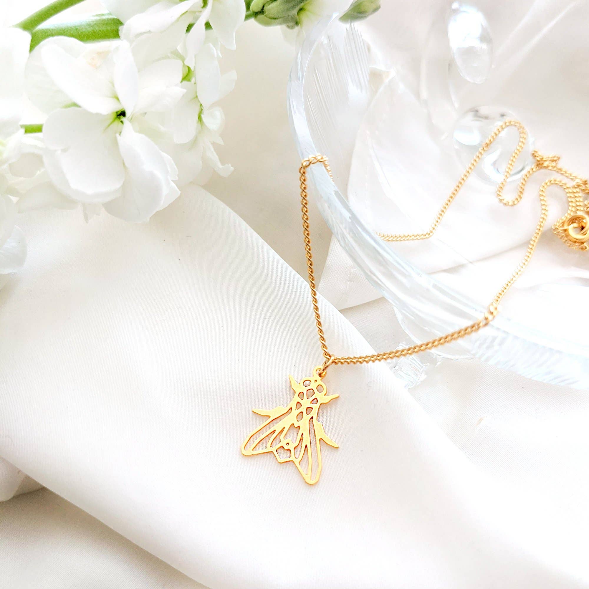 Shany Design Studio - Vente Colliers à pendentif - Collier Insecte Mouche Origami Doré/Argent5