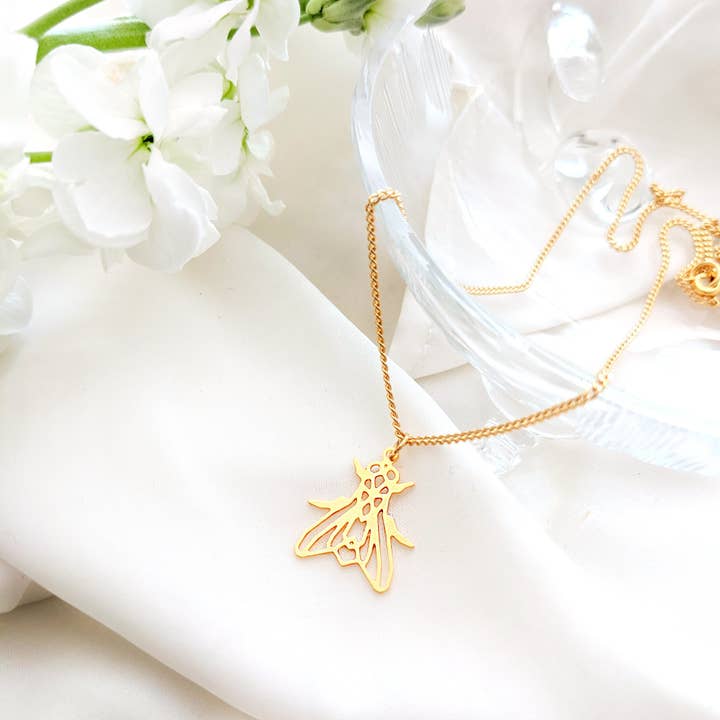 Shany Design Studio - Vente Colliers à pendentif - Collier Insecte Mouche Origami Doré/Argent5