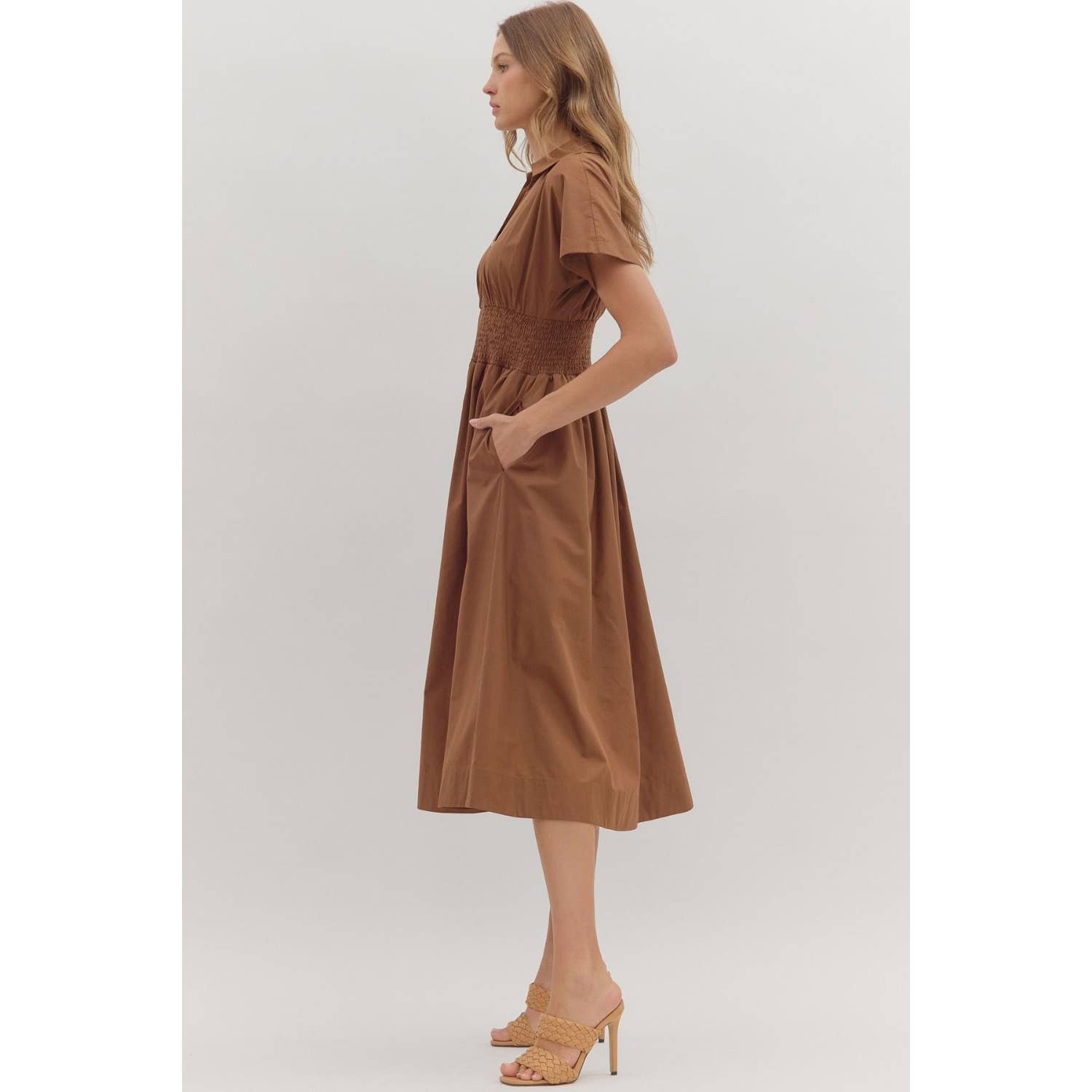 STYLE USA - Wholesale Dress - Women's - Solid short sleeve midi dress 2