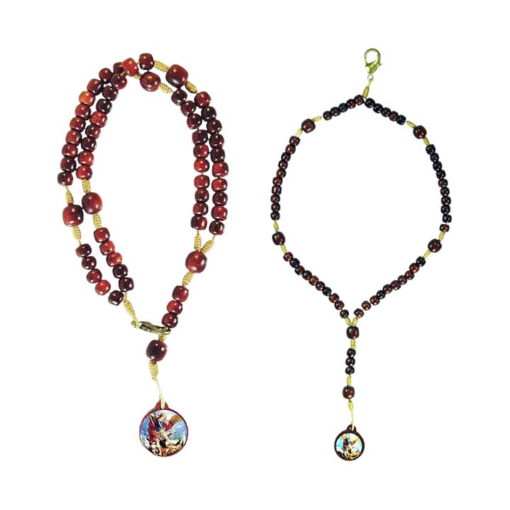 St Michael Wood Medal Rosary Bracelet for wholesale by Catholica Shop
