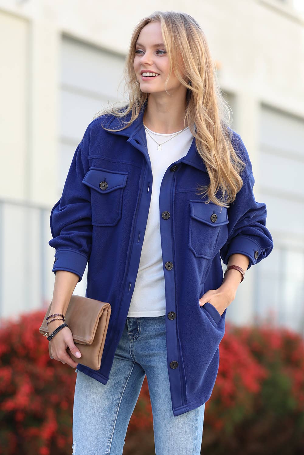 42POPS - Vendita all'ingrosso Giacca a camicia - Donna - ", Giacca in pile basic/oversizee con toppe sui gomiti3