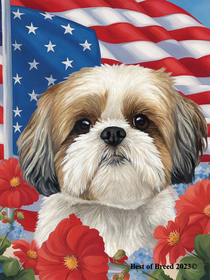 Shih Tzu doré/blanc - Drapeau patriotique I House pour la vente par Best of Breed Products