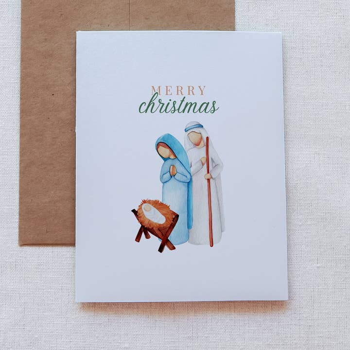 Carte de Noël faite à la main avec scène de la Nativité en aquarelle pour la vente par Darling Rosary