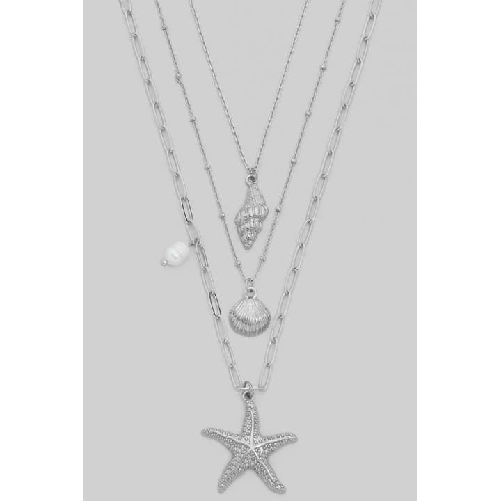 Girly - Wholesale Link & Chain Necklace - SEA ANIMAL CHARMS LAYERED NECKLACE