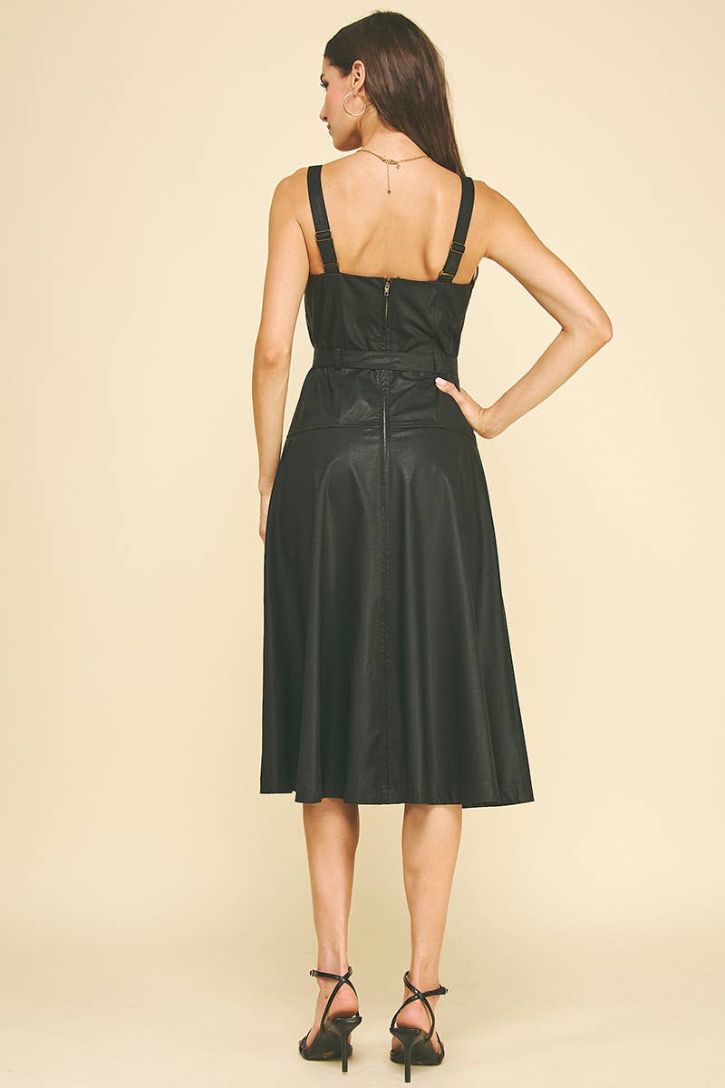 PINCH - Wholesale Dress - Women's - PU LEATHER BUTTON DETAILED MIDI DRESS - 6234D5