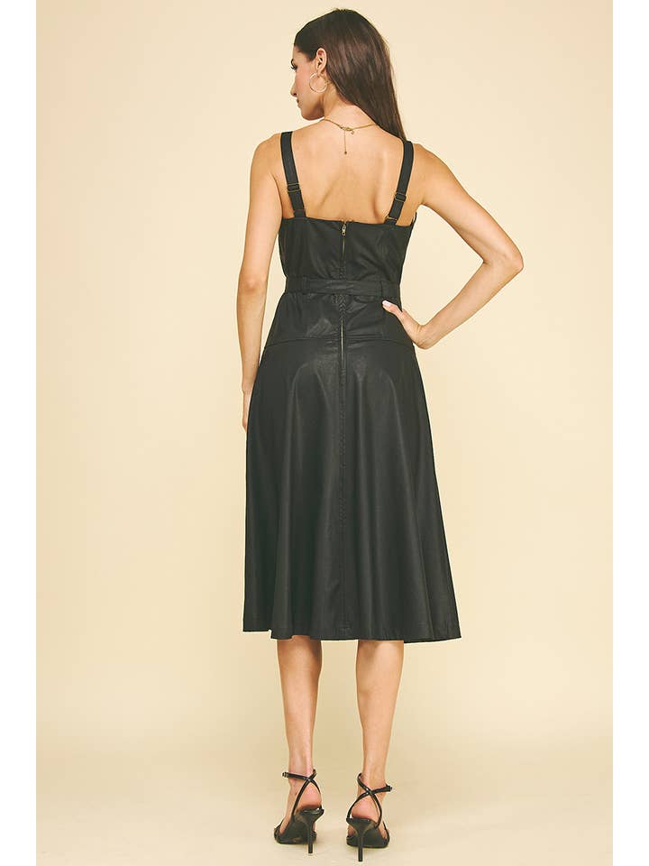 PINCH - Wholesale Dress - Women's - PU LEATHER BUTTON DETAILED MIDI DRESS - 6234D5