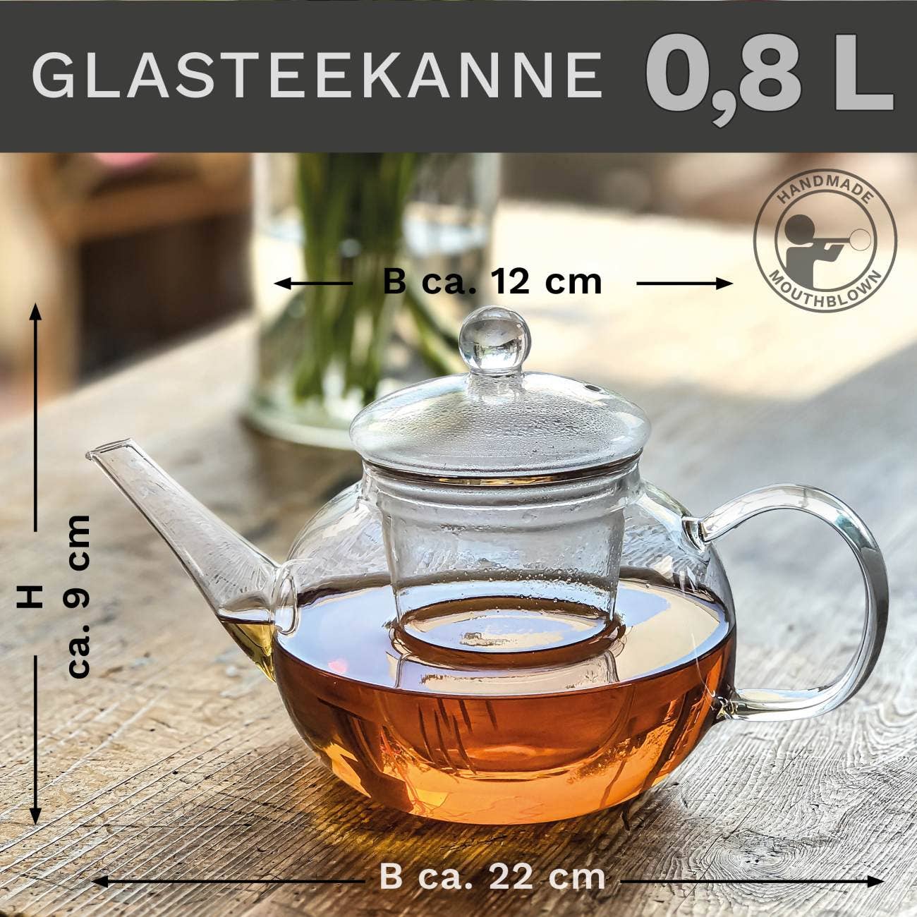 Creano - Wholesale Tea Pot - Teapot bulbous glass filter 0.8 liters2
