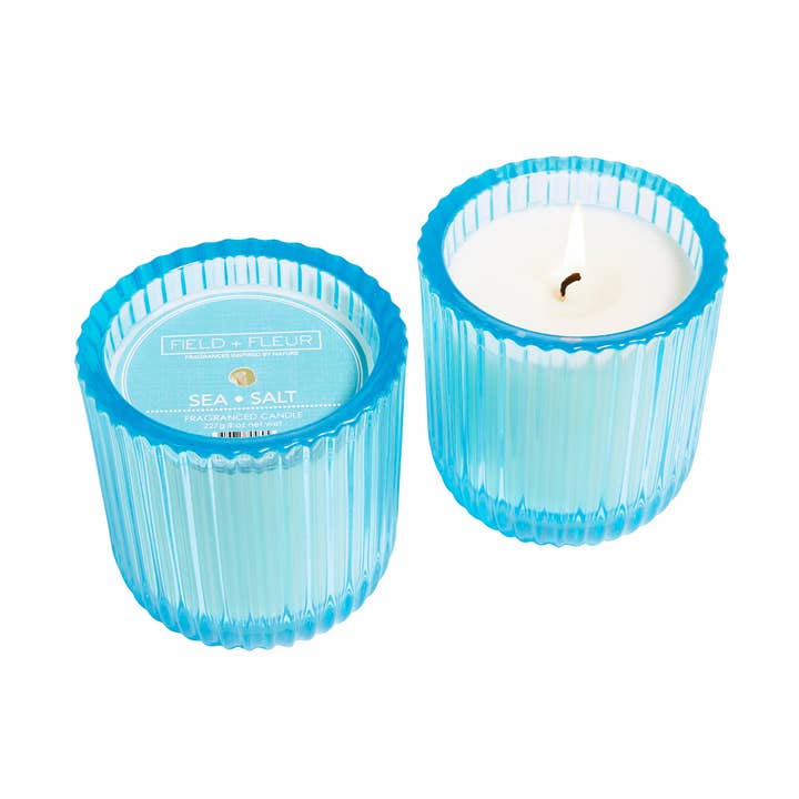 Bougie en verre coloré à 1 mèche au sel de mer 8oz Ctn.6 pour la vente par Hillhouse Naturals/Field+Fleur