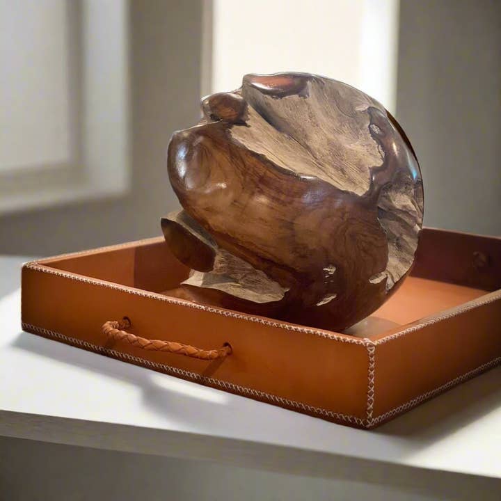 Bati Goods - Wholesale Decorative Tray - Comer | 19" Rectangle Leather Ottoman Tray w/ Handles2