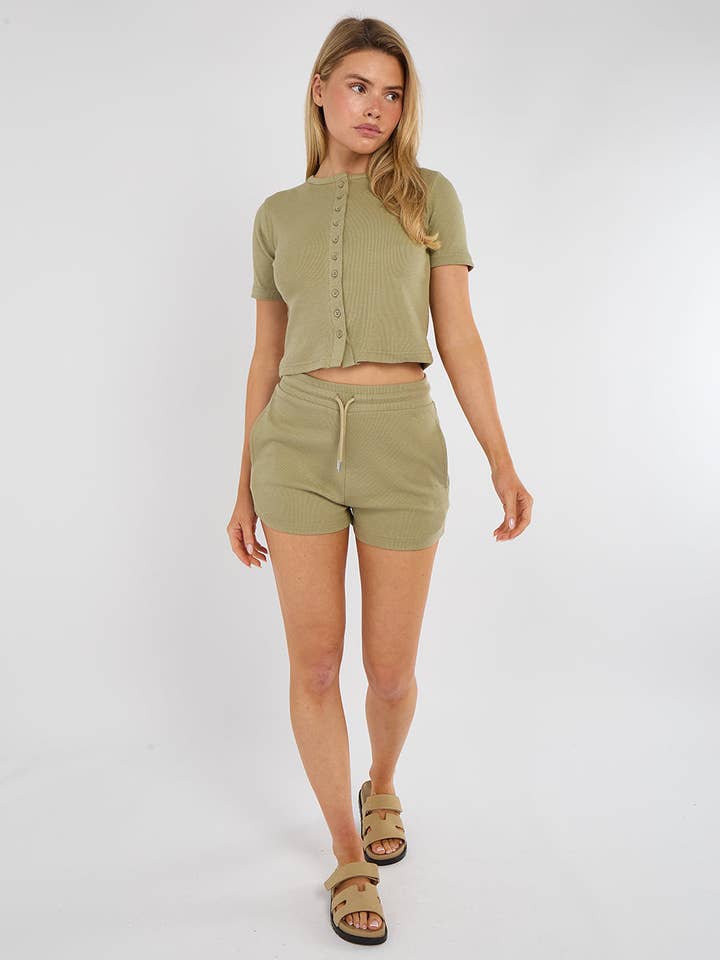 AX Labels - Wholesale Lounge Set - Women's - Ribbed Button Through Short Sleeve Top and Shorts Co-ord5