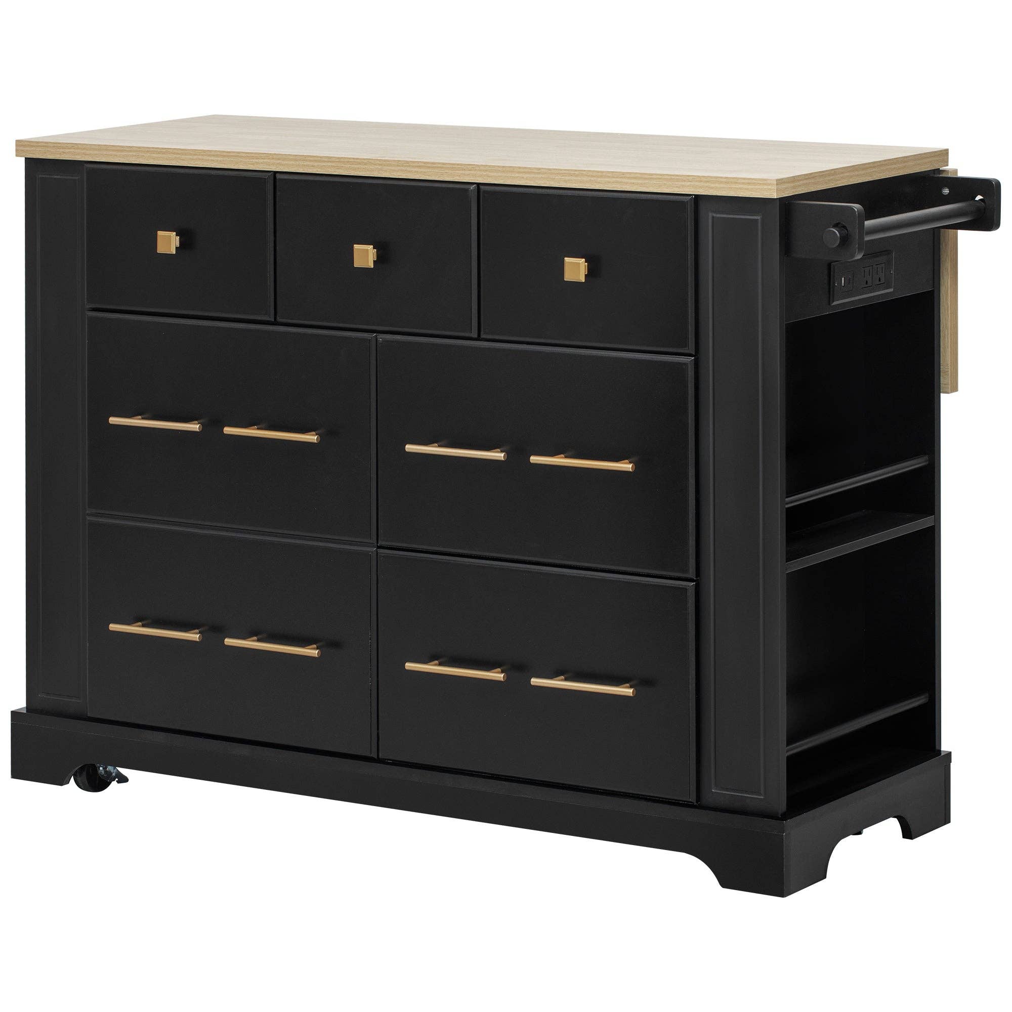 39F Inc. - Wholesale Kitchen Storage/Organizer - 51.2" Farmhouse Kitchen Island with 6 Drawers & Drop Leaf5