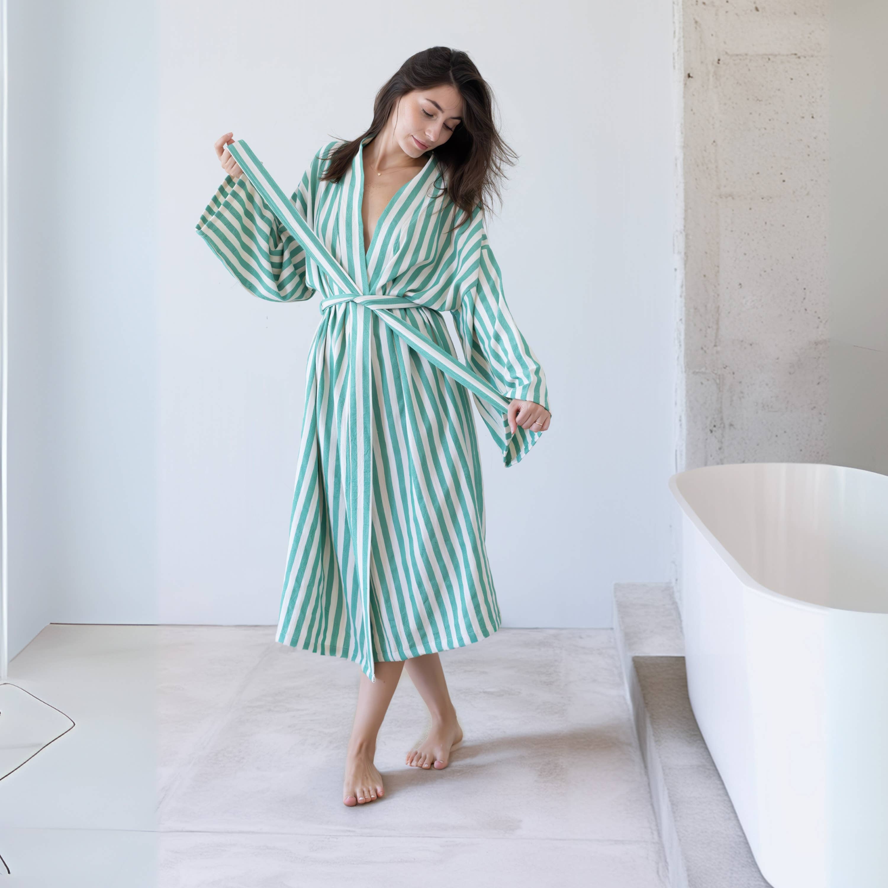 Vivamaison - Vendita all'ingrosso Vestaglia - Unisex - Kimono a Righe in Cotone Premium, Comfort Leggero16