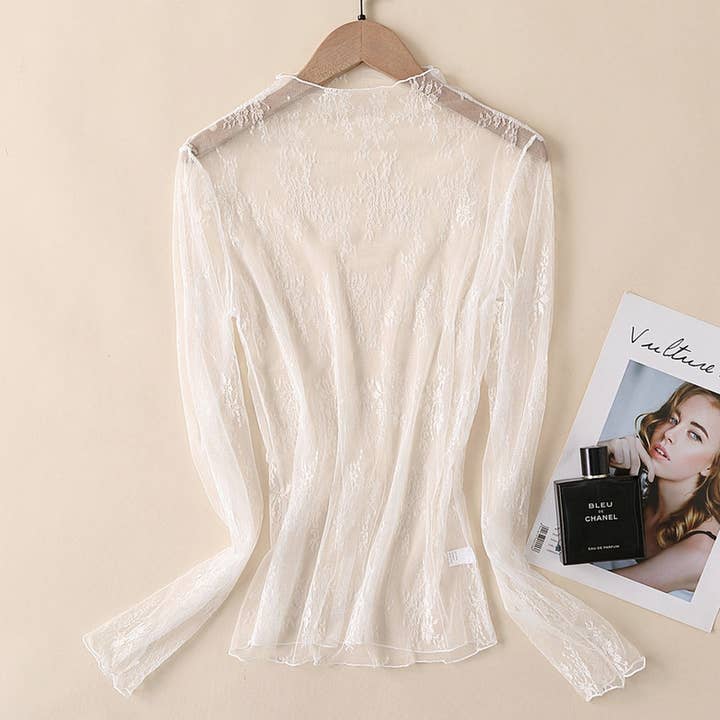 ACCITY - Wholesale Blouse - Women's - Sexy Mesh Blouse - Long Sleeve Lace Top for Women_CWTBLL3619