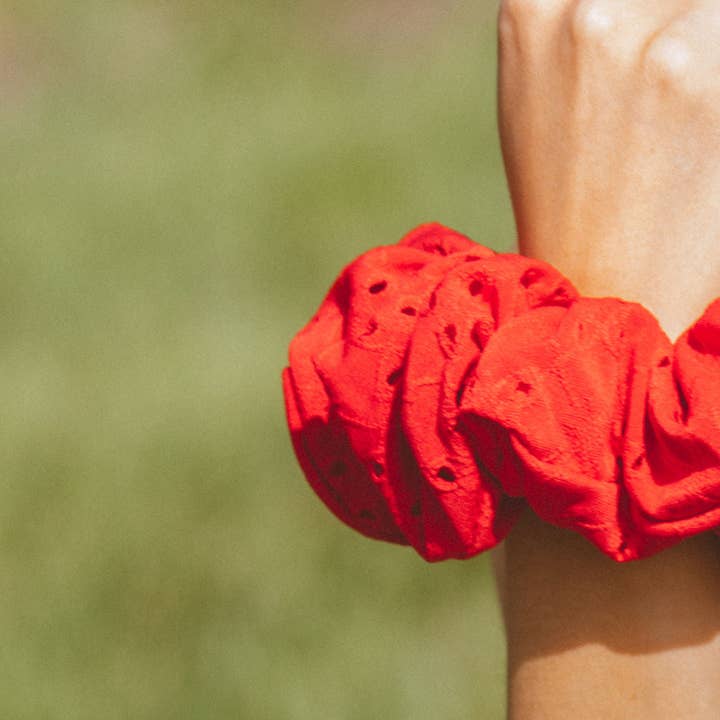 Shop Andi - Wholesale Scrunchie - Women's - Red Eyelet Jumbo Scrunchie3