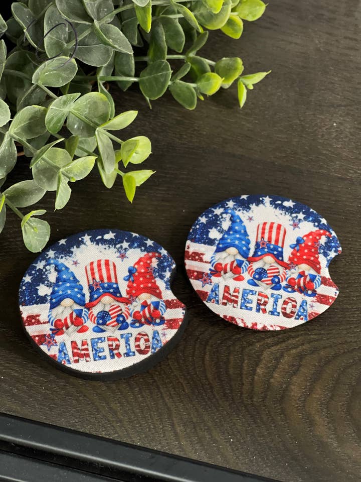 America Gnomes Car Coaster Set for wholesale by CMD Wholesale