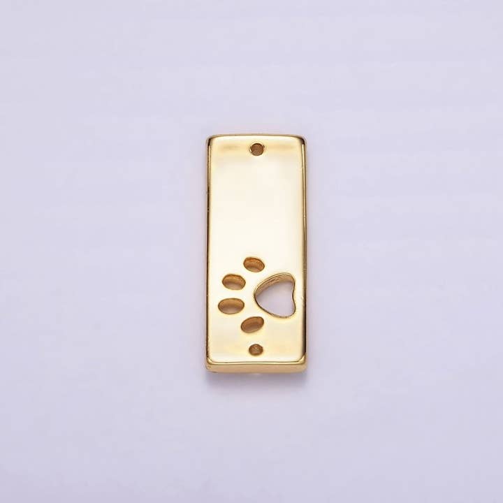 Aim Eternal - Wholesale Pet Identification Tag - Cat/Dog - 24K Gold Filled Open Pawprint Pet Animal 8mm Rectangular Tag Connector | G806