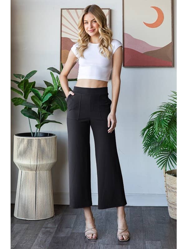 HEIMISH - Wholesale Pants - Women's - EP6838-10 WIDE WAISTBAND SOLID CULOTTES PANTS POCKET