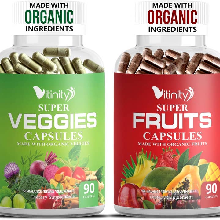 Vitinity - Wholesale Oral Supplement/Vitamin - Made with Organic Fruits & Veggies Capsules-Superfood Vegetable Vitamin Supplement for Women & Men-Blend of Fruits and Greens for Daily Health.Fruits and Vegetables Supplements (30-Day Supply)