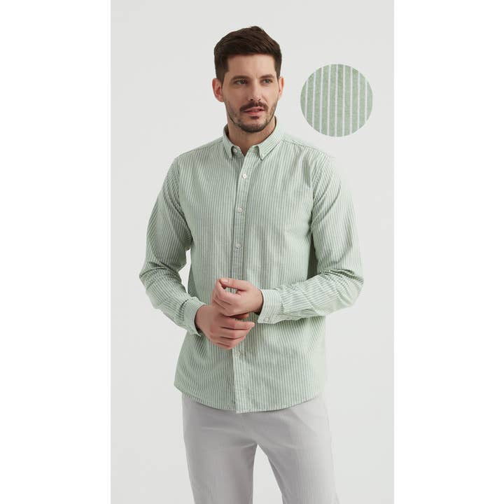 Chemise à rayures en oxford - Vert & Blanc pour la vente par Yves Enzo