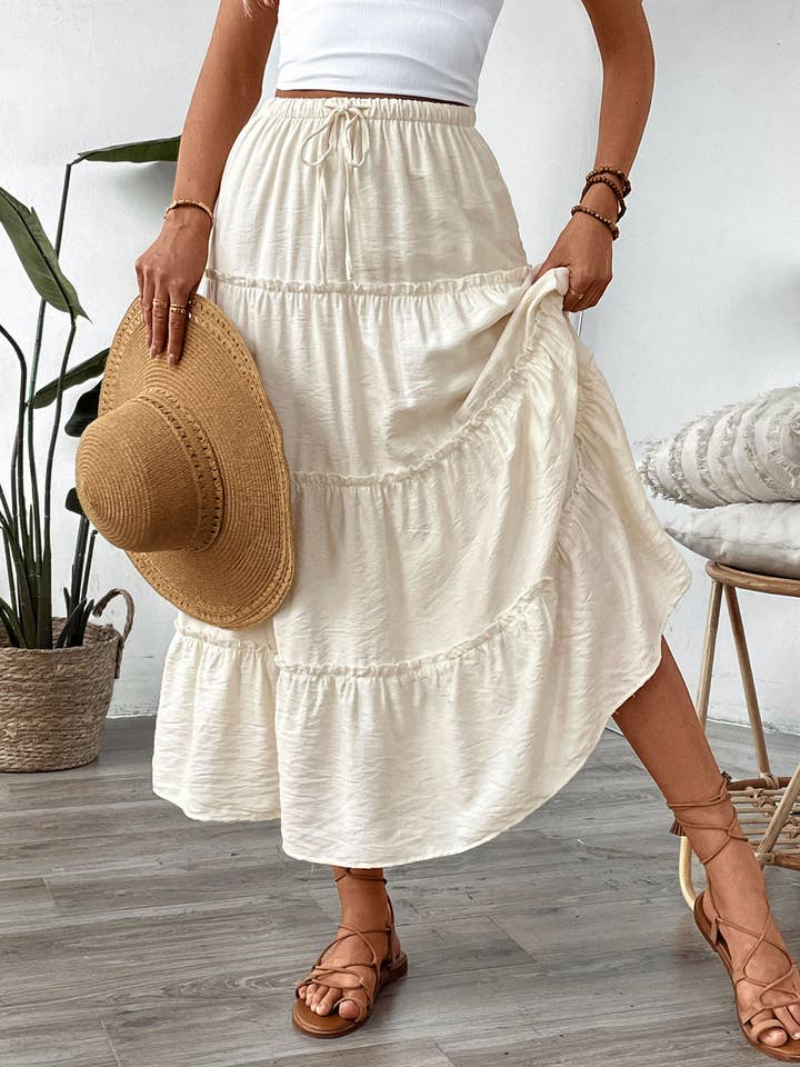 Boho Chic Tiered Drawstring Maxi Skirt for wholesale by Anna Kaci Wholesale