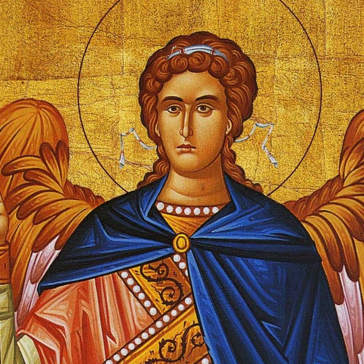 Ärkeängeln Gabriel ikon, handgjord grekisk ortodox ikon av St Gabriel, bysantinsk konstvägg hängande på träplatta, religiös dekor för wholesale av TheHolyArt