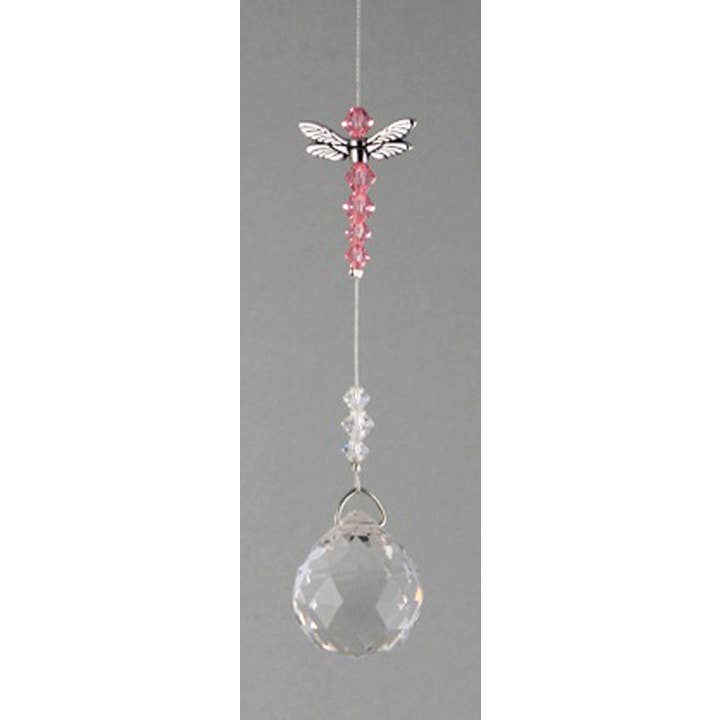 Silver Deer Crystal - Wholesale Suncatcher - Dragonfly Charm Window Drop with 20mm Faceted Ball