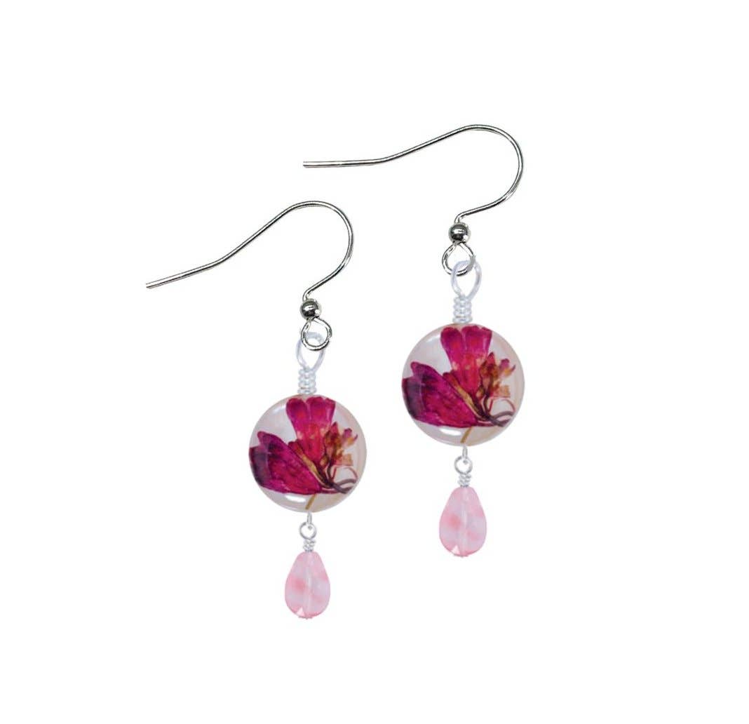 Shari Dixon - Wholesale Dangle Earrings - Coral Bell On Shell Petite Round Earrings with Drop0