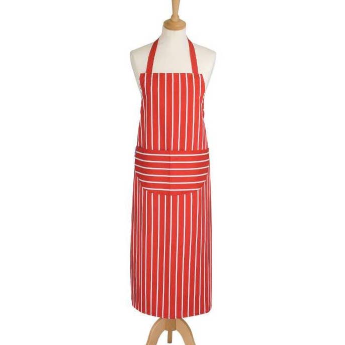 Butchers Stripe Adult Apron Long Red Made in the UK for wholesale by Dexam UK