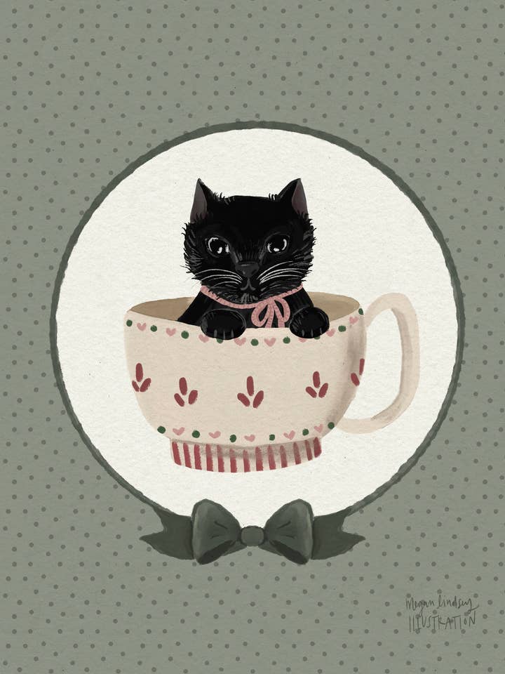 Chat dans une tasse à thé Impression pour la vente par Megan Lindsey Illustration