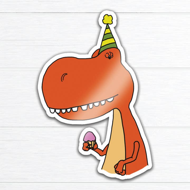 Fødselsdag Dinosaur klistermærke for engroshandel hos Black River Letterpress & Paper Co.