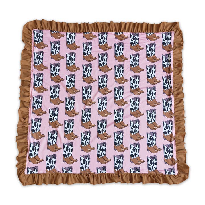Yawoo Garments - Wholesale Bedding Blanket - Kids & Baby - Boots print brown ruffle minky baby kids blankets