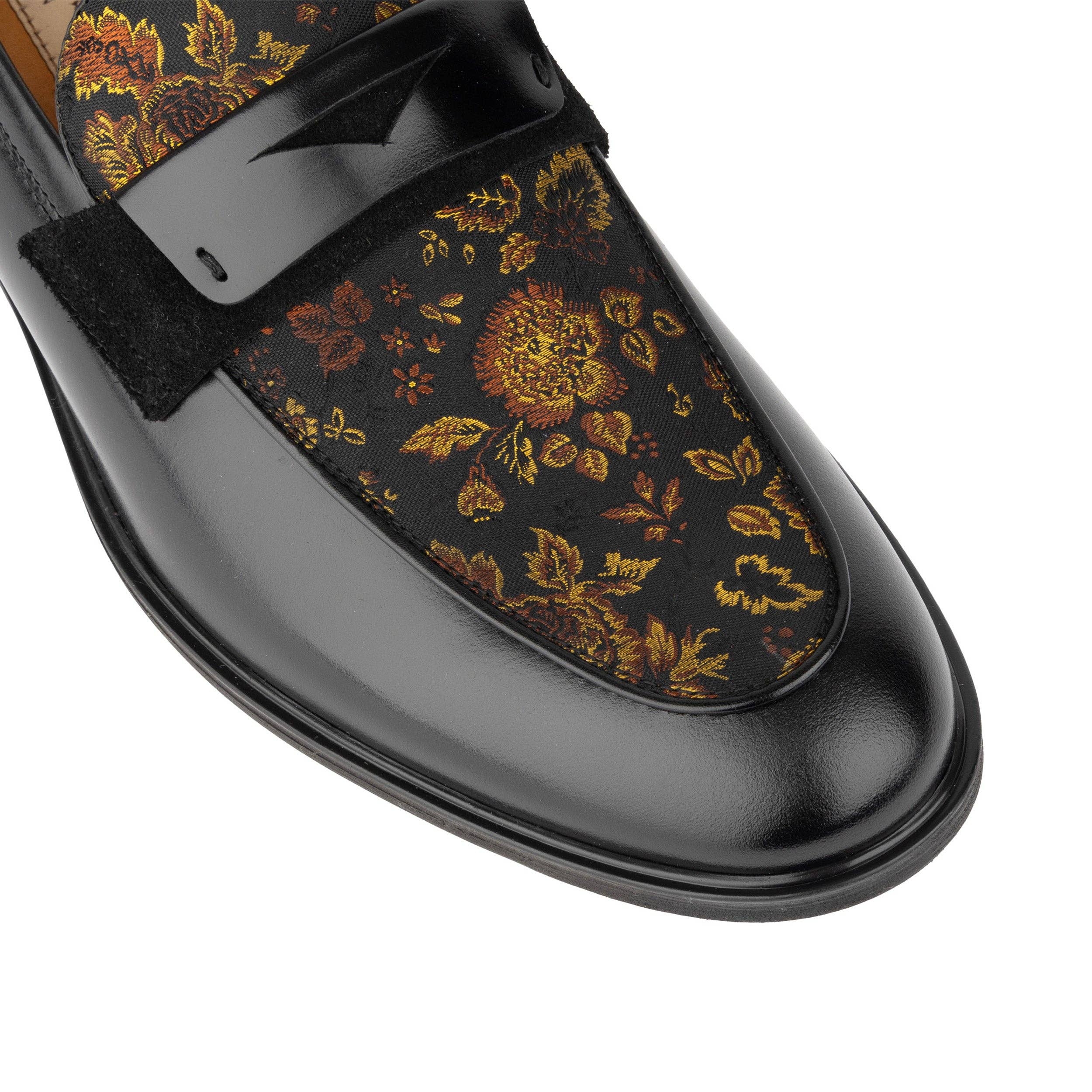 Embassy London – wholesale Loafers – Men’s – Gosselin - Black & Yellow Flowers - Men's leather loafer with jaquard details6