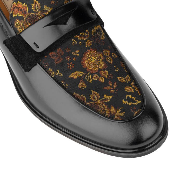 Embassy London – wholesale Loafers – Men’s – Gosselin - Black & Yellow Flowers - Men's leather loafer with jaquard details6
