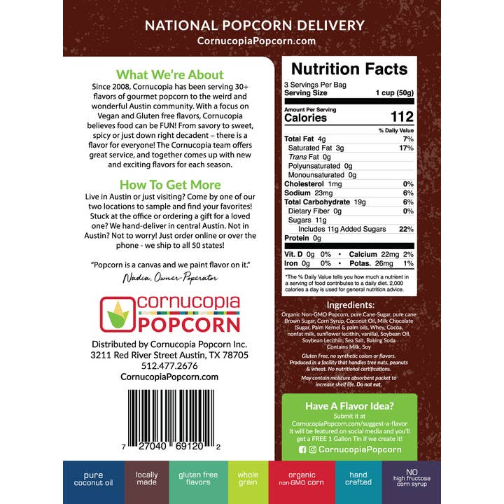 Cornucopia Popcorn - Wholesale Popcorn - Milk Chocolate Caramel Popcorn- Signature Bag (GF)