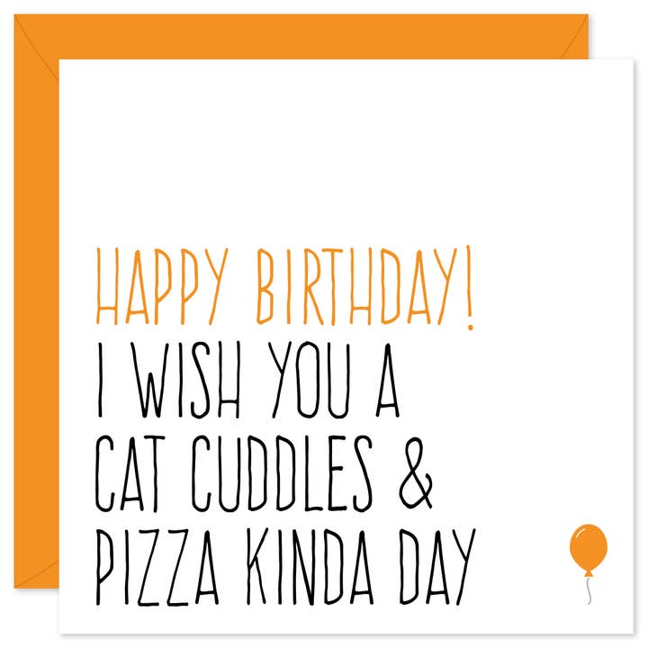 Cat Cuddles & Pizza Birthday Card for wholesale by Purple Tree Designs