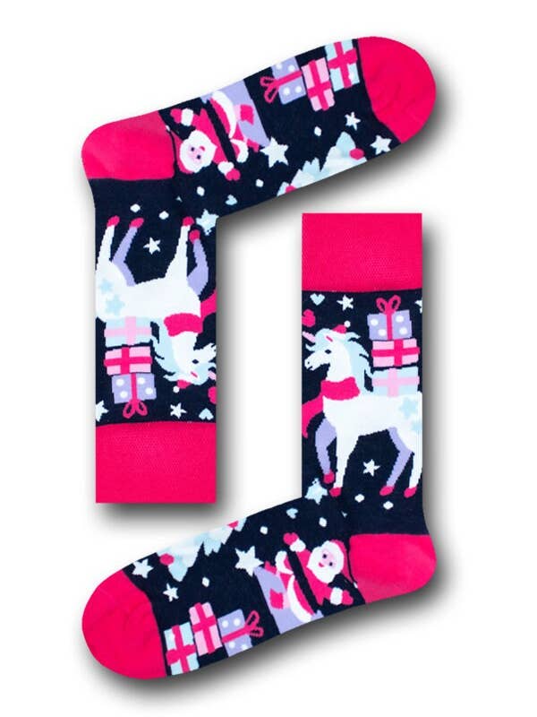 Calzini natalizi con unicorni/Calzini unisex/Calzini divertenti per la vendita all'ingrosso da parte di Socksbros LTD