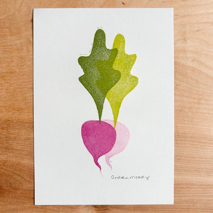 "Beet Love" Handmade Linocut Print for wholesale by Andrea Morris Photography