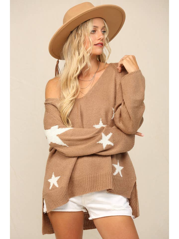 KyeMi - Wholesale Knit Sweater - Women's - Frances Intarsia Star V-Neck Sweater
