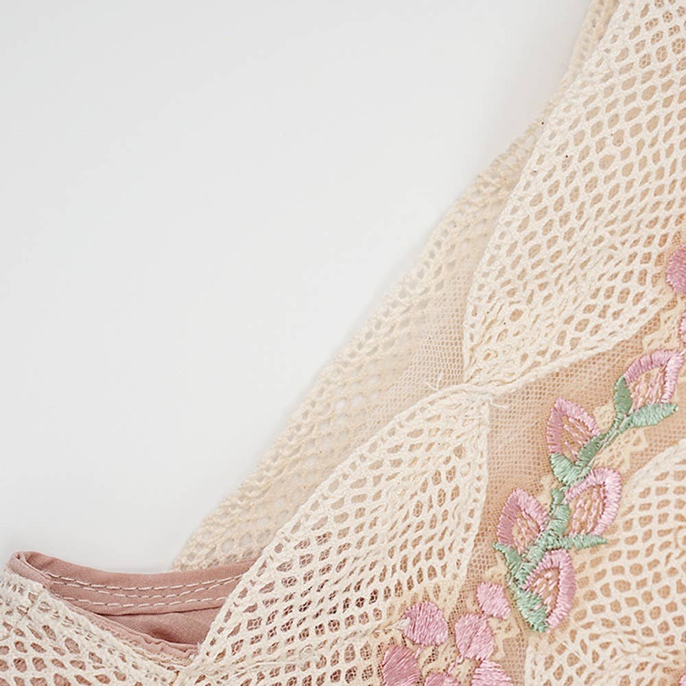 Couleur comme sur les photos Robe sans manches à col en V avec broderie florale à la main DR586Y en vente sur Faire7