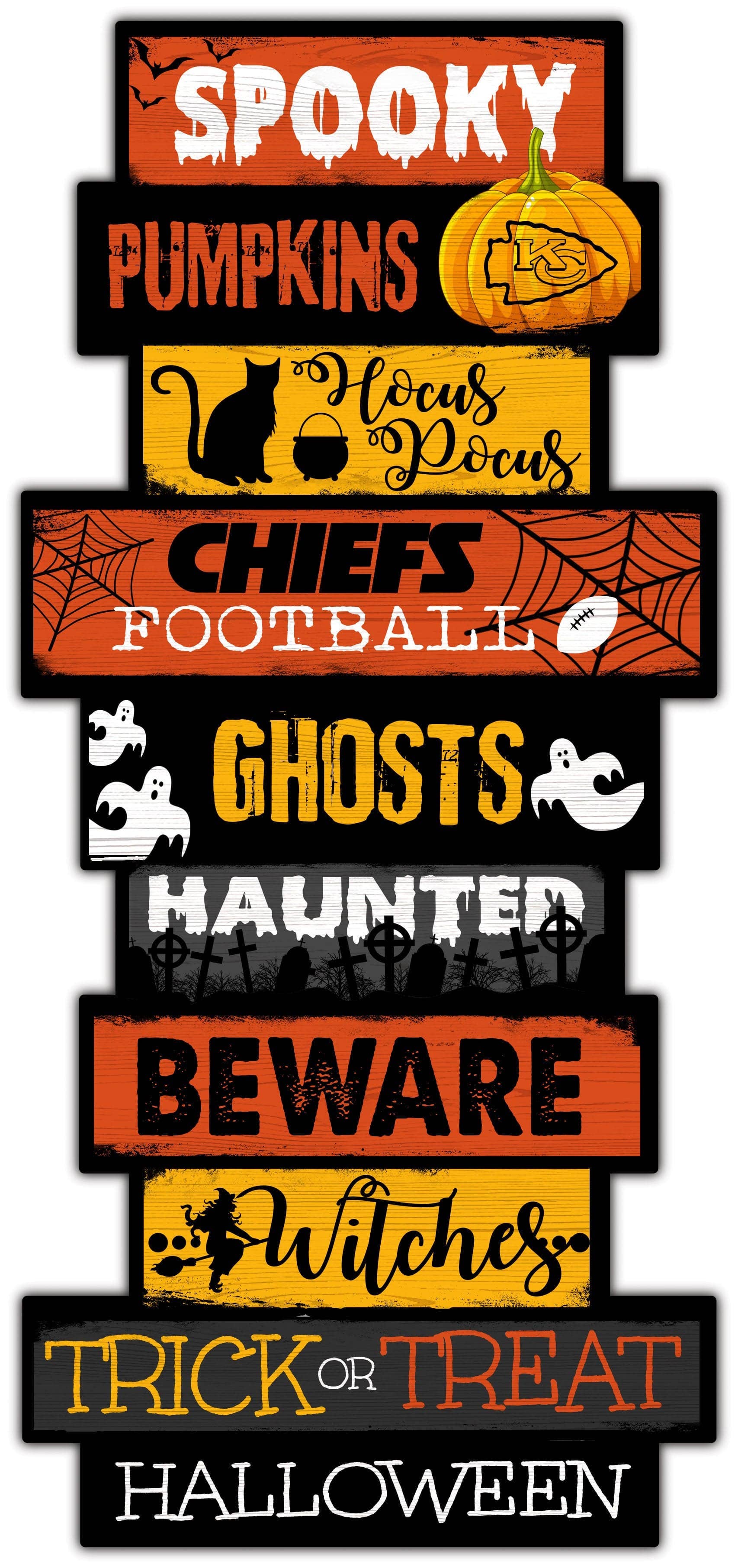 Fan Creations - Wholesale Sign - Kansas City Chiefs Halloween Celebration Stack 24" Sign0