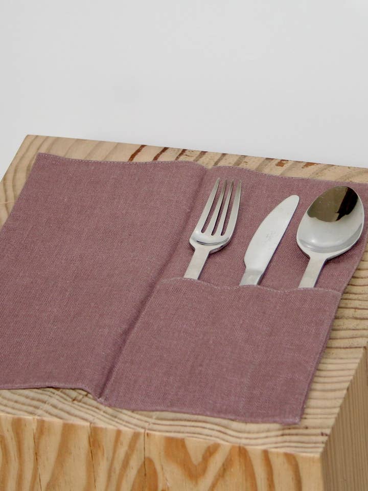 Dark Rose Cutlery Pocket 100% Linen for wholesale by JAAN STUDIO
