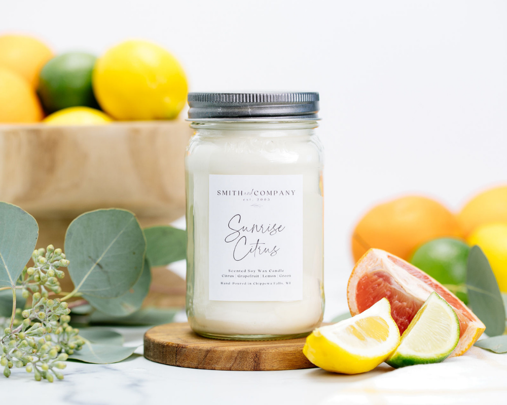Smith and Company Candles - Vente Bougie en bocal - Sunrise Citrus | Bougie Mason Jar1