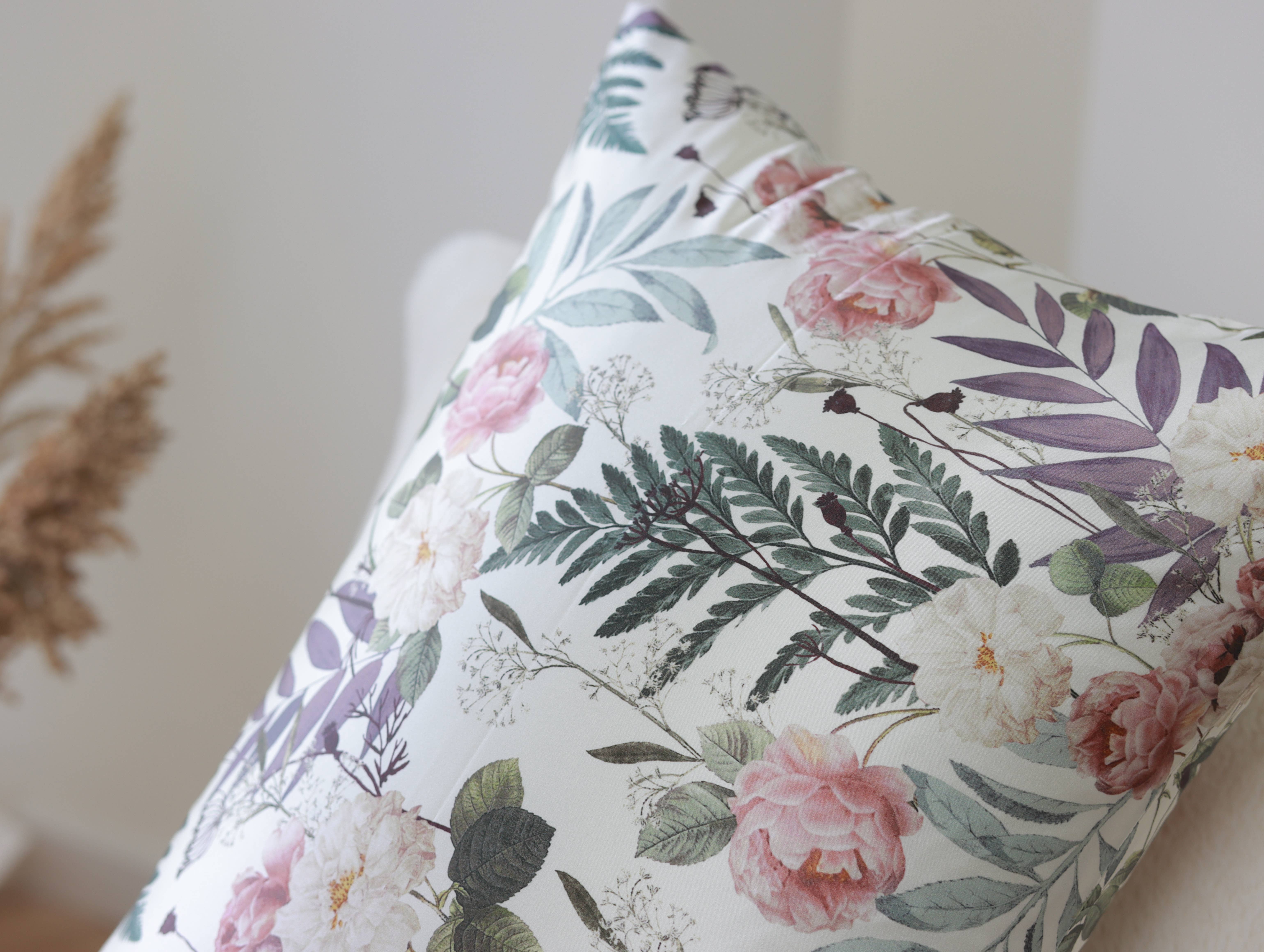 Lian Collection – Engroshandel Hovedpudebetræk – Pudebetræk i 100% morbærsilke: Pæon og Bregne3